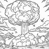 Coloring Page A Black And White Drawing Of Nuclear Explosion  sketch template