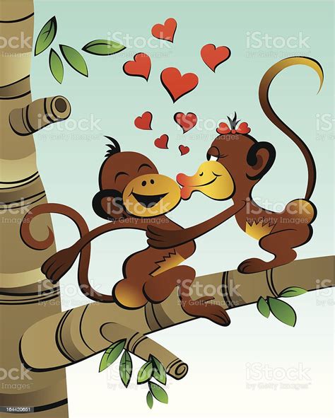 Two Cartoon Monkeys Kissing