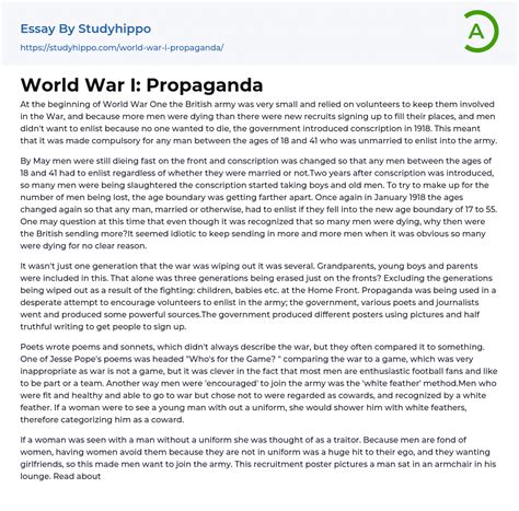 World War I: Propaganda Essay Example | StudyHippo.com