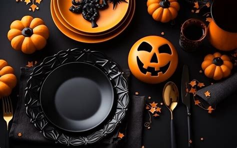 Premium AI Image | pumpkin on a plate with fork craft plate on table Top view