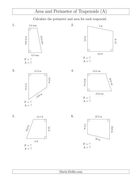 Calculating the Perimeter and Area of Right Trapezoids (A)