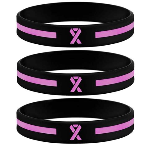 1pc Breast Cancer Awareness Bracelet Ribbon Rubber Silicone Wristbands For Women Girls ...