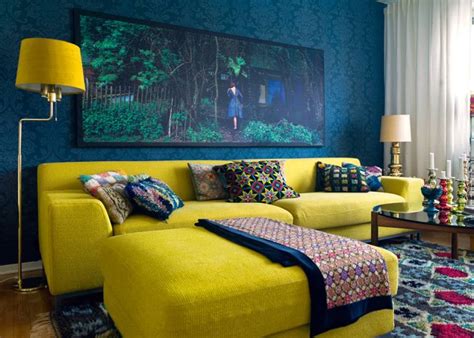 Eclectic Blue and Yellow Living - Interiors By Color