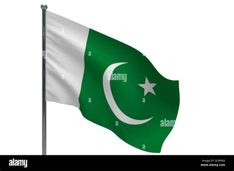 Pakistan flag on pole. Metal flagpole. National flag of Pakistan 3D illustration isolated on ...