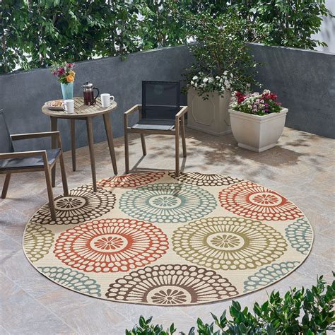 GDF Studio Belle Outdoor 7'10" Round Medallion Area Rug, Ivory and ...