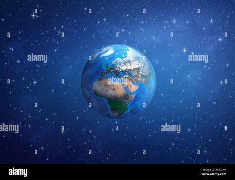 Planet Earth in space, focused on Europe, Africa and Asia. 3D illustration - Elements of this ...