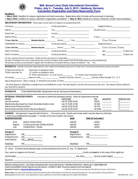 Lions Club International Convention Registration Form