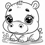 Cute Hippo Coloring Pages For Kids Stock Vector  Illustration Of sketch template