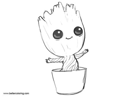 Easy Coloring Pages of Baby Groot - Free Printable Coloring Pages