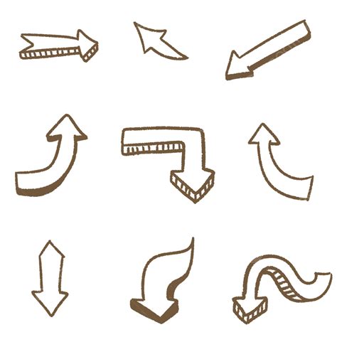 Hand Drawn Arrows PNG Transparent, Set Of Cute Brown Hand Drawn Arrows ...