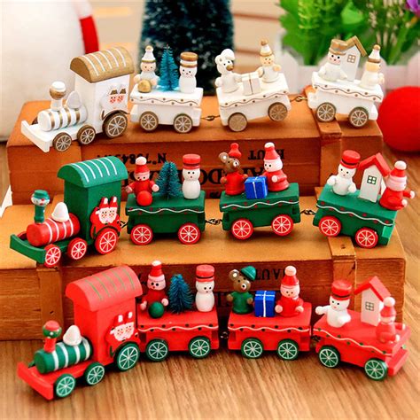 Juguete de Navidad para niños, 6 uds., Mini tren de madera, decoración hogar familiar, regalo ...