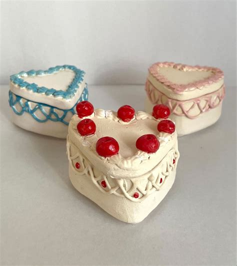 Heart shaped box that looks like cake, made out of clay, hand-built ...