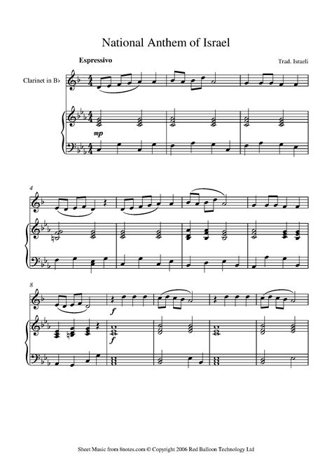 Hatikvah (Israeli National Anthem) Sheet music for Clarinet - 8notes.com