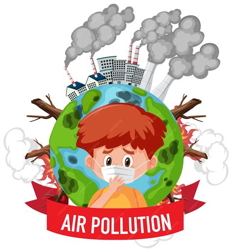 Premium Vector | Poster design for stop pollution with boy wearing mask