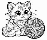 Cute Kitten With Yarn Wool Ball 🐱🧶😺 Coloring Page sketch template