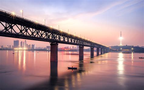 China Wuhan Yangtze River Bridge sunset photography Preview | 10wallpaper.com