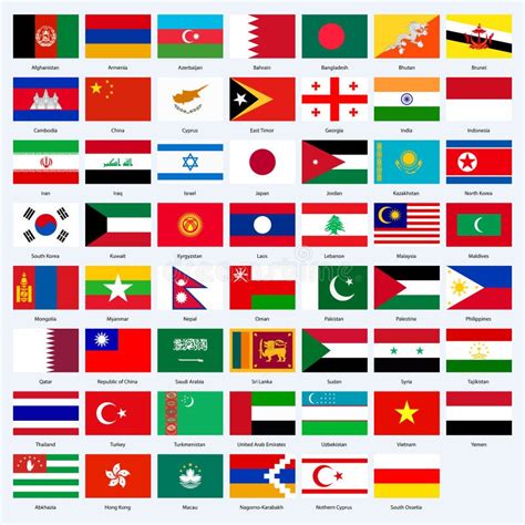 All Flags Of The Countries Of Asia. Pin Map Pointer Glossy Style. Stock ...