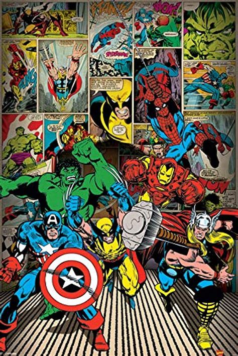 Amazon.com: Marvel Comics, Here Come The Heroes Maxi Poster, Multi ...