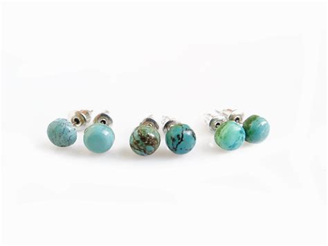 Turquoise Stud Earrings Small Genuine Turquoise Studs Tiny