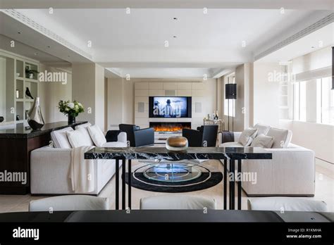 Monochrome modern living room Stock Photo - Alamy