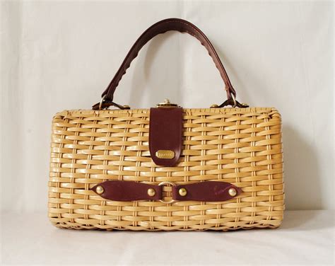 Vintage Straw Handbag Rectangle 1960s Handbag Basket