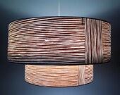 Items similar to Two Tiered Brown Woodgrain Hand Printed Lampshade-Vintage inspired Lamp Shade ...