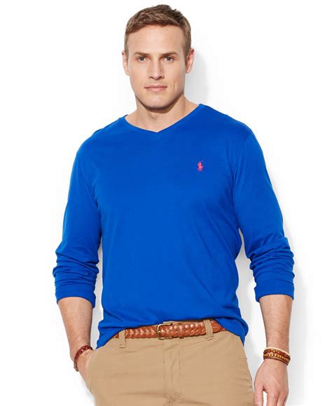 Polo ralph lauren Big And Tall Long-Sleeve V-Neck T-Shirt in Blue for Men | Lyst