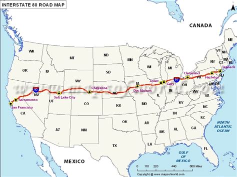 US Interstate 80 (I-80) Map - San Francisco, California to Fort Lee ...