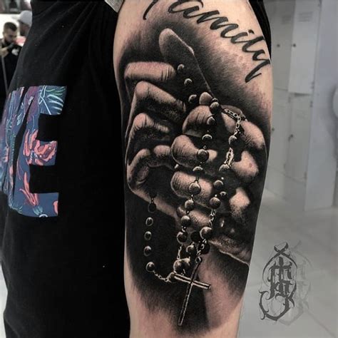 Realistic praying hands with a rosary tattoo. Done by our artist Ivan Sancara. Call us today! .📞 ...