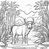 Water Buffalo Wading Coloring Pages sketch template