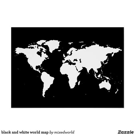 Black and white world map poster | Zazzle | Color world map, World map poster, Map poster