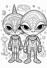 Premium Photo  A coloring Page With Two alien Characters And Space sketch template