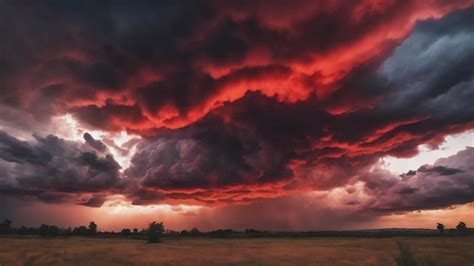 Premium AI Image | Surreal sky with red and black clouds before a ...