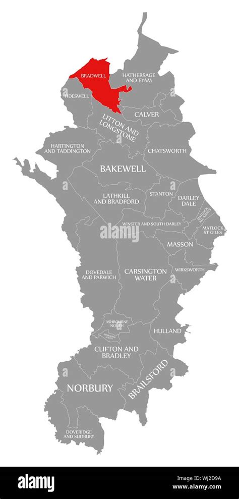 Bradwell red highlighted in map of Derbyshire Dales district in East Midlands England UK Stock ...