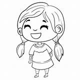 Happy Kids Girl Children vector cartoon coloring Books Black And White  sketch template