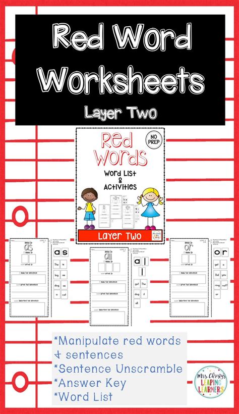 Layer Two Red Word Worksheets | Red words, Words, Word sentences