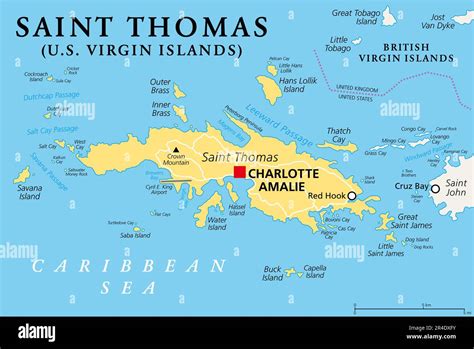 Saint Thomas, United States Virgin Islands, political map. One of the three largest islands of ...