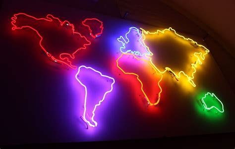 Custom neon.World map in different colors.Continents neon lightning. Design, neon, lighting ...