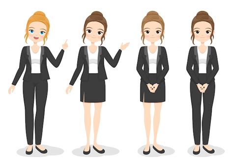 Premium Vector | Young business woman in office clothes with different hand poses and color of ...