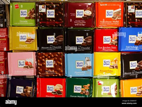 Colourful squares of Ritter Sport chocolate in the factory of Alfred Stock Photo, Royalty Free ...