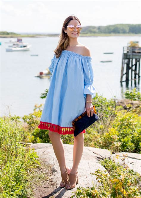 Blue Off Shoulder Tassel Dress