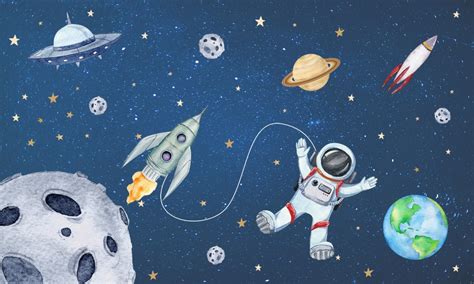 🔥 Download Kids Watercolor Space With Spaceship And Astronaut Wallpaper ...