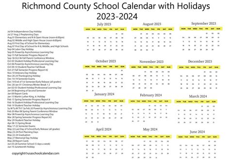 Richmond County School Calendar with Holidays 2023-2024