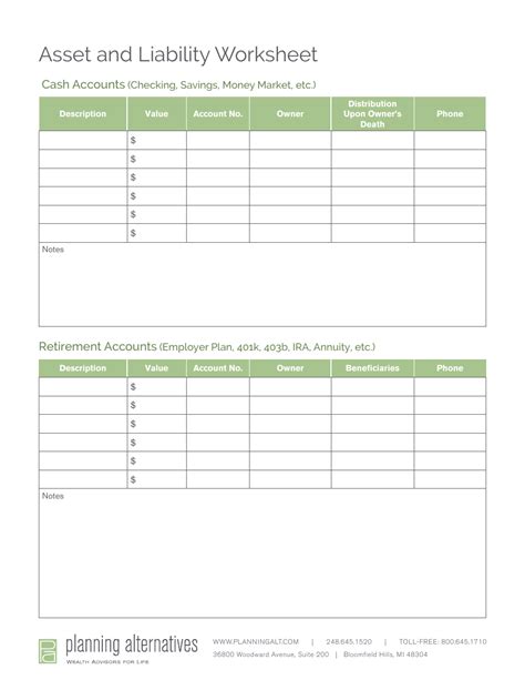 Assets And Liabilities Worksheet