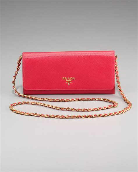 Lyst - Prada Saffiano Chain Crossbody Wallet in Red