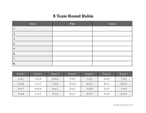 5 Team Round Robin Template