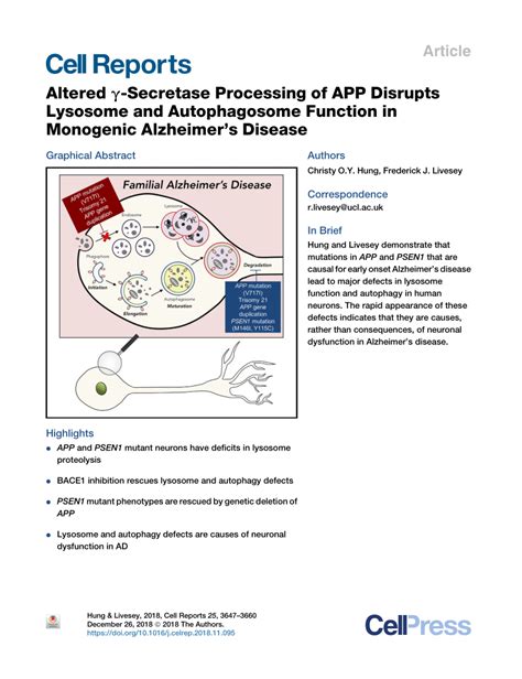 (PDF) Altered γ-Secretase Processing of APP Disrupts Lysosome and ...