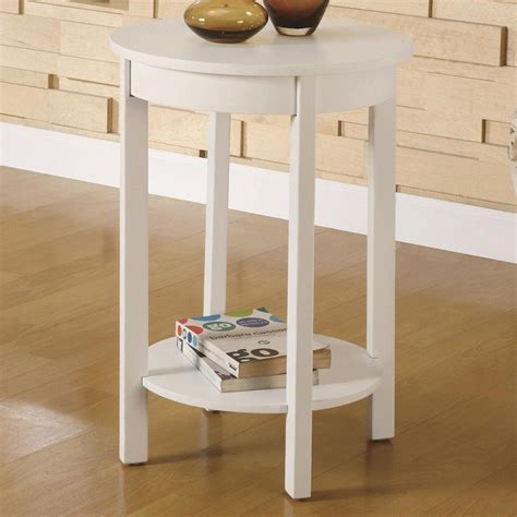 Furniture, DIY Simple Round Wood Bedside Table With Bookshelf And Storage Painted With White ...