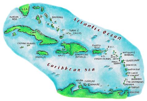 Map Of Caribbean Islands by Jennifer Thermes