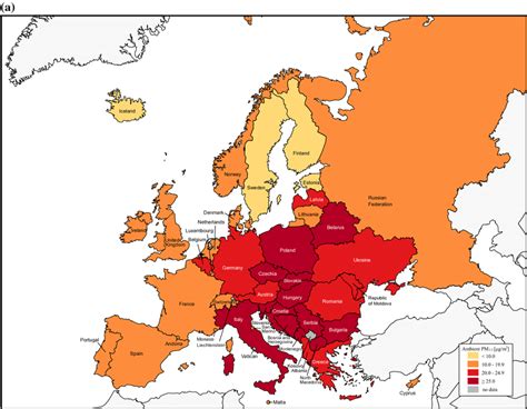 The average annual population-weighted aPM2.5 concentration in European... | Download Scientific ...